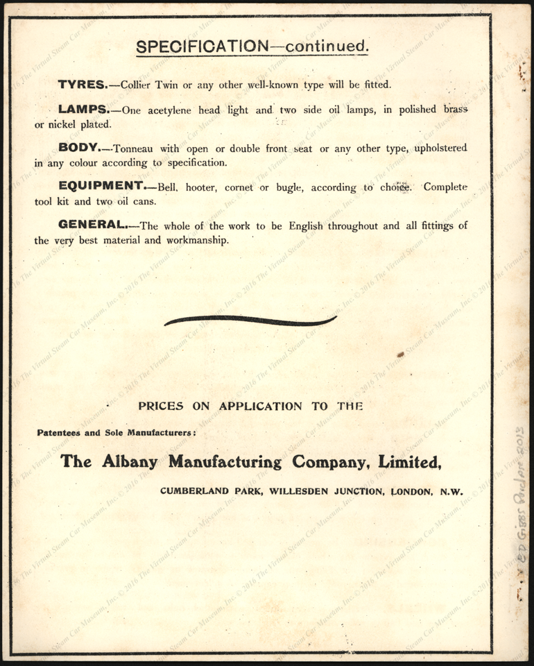 Albany Manufacturing Company, Ltd., London, 1903)Lamplough-Albany_steam_car, Trade Catalogue, P.04