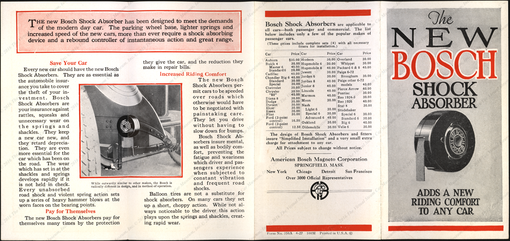 American Bosch Magneto Corporation, June 1927 Shock Absorber/Snubber Trade Catalogue