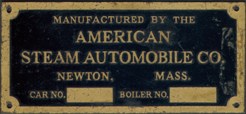 American Steam Automobile Company, Thomas Derr, Name Plate