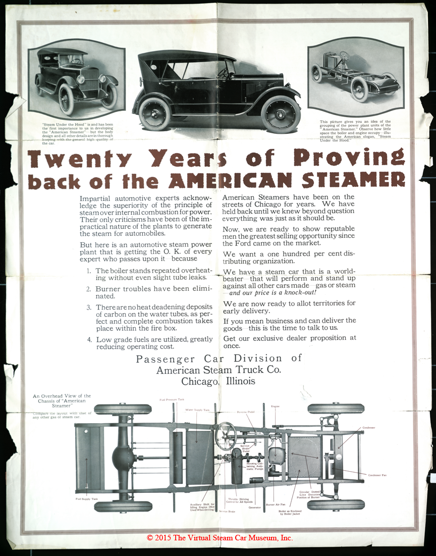 American Steam Truck Company, Automobile Division, ca: 1920 Advertising Brochure Reverse