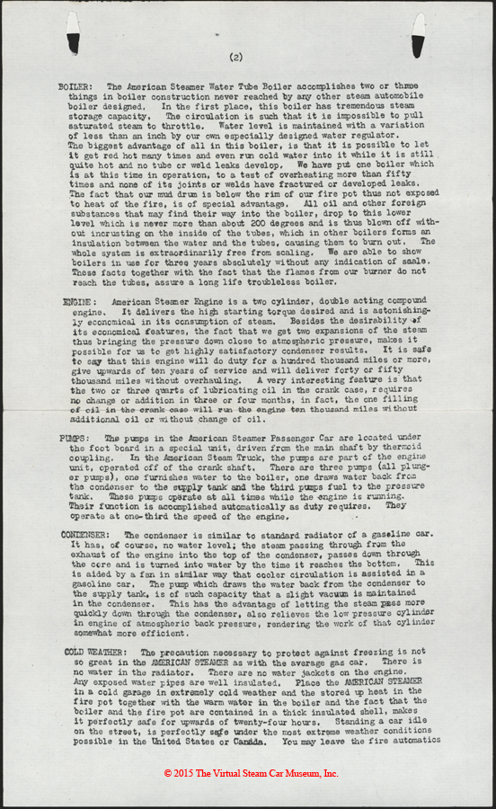 American Steam Truck Company, ca: 1920 - 1921, Mechanical Features Letter, p. 2