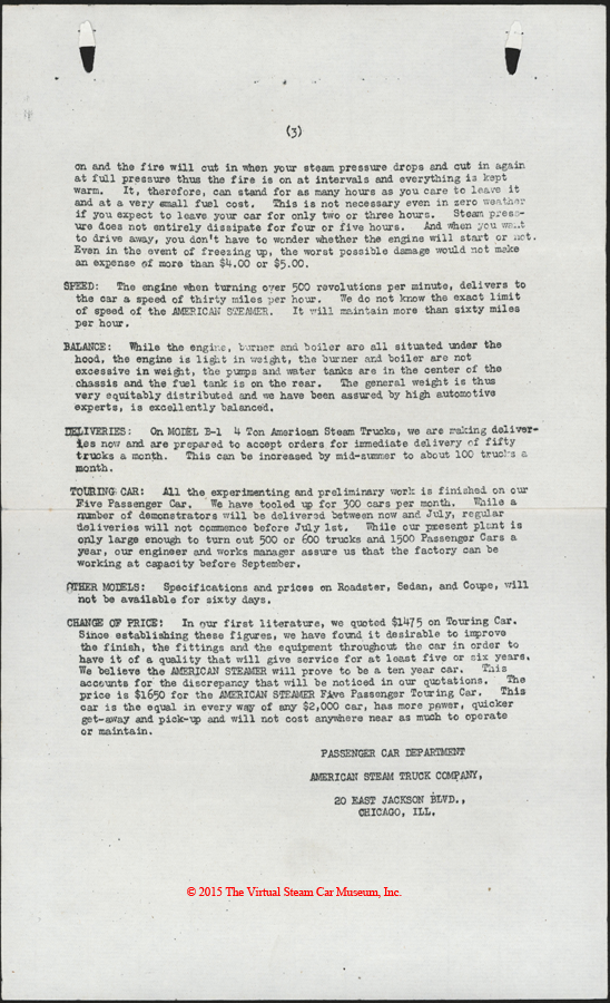 American Steam Truck Company, ca: 1920 - 1921, Mechanical Features Letter, p. 3