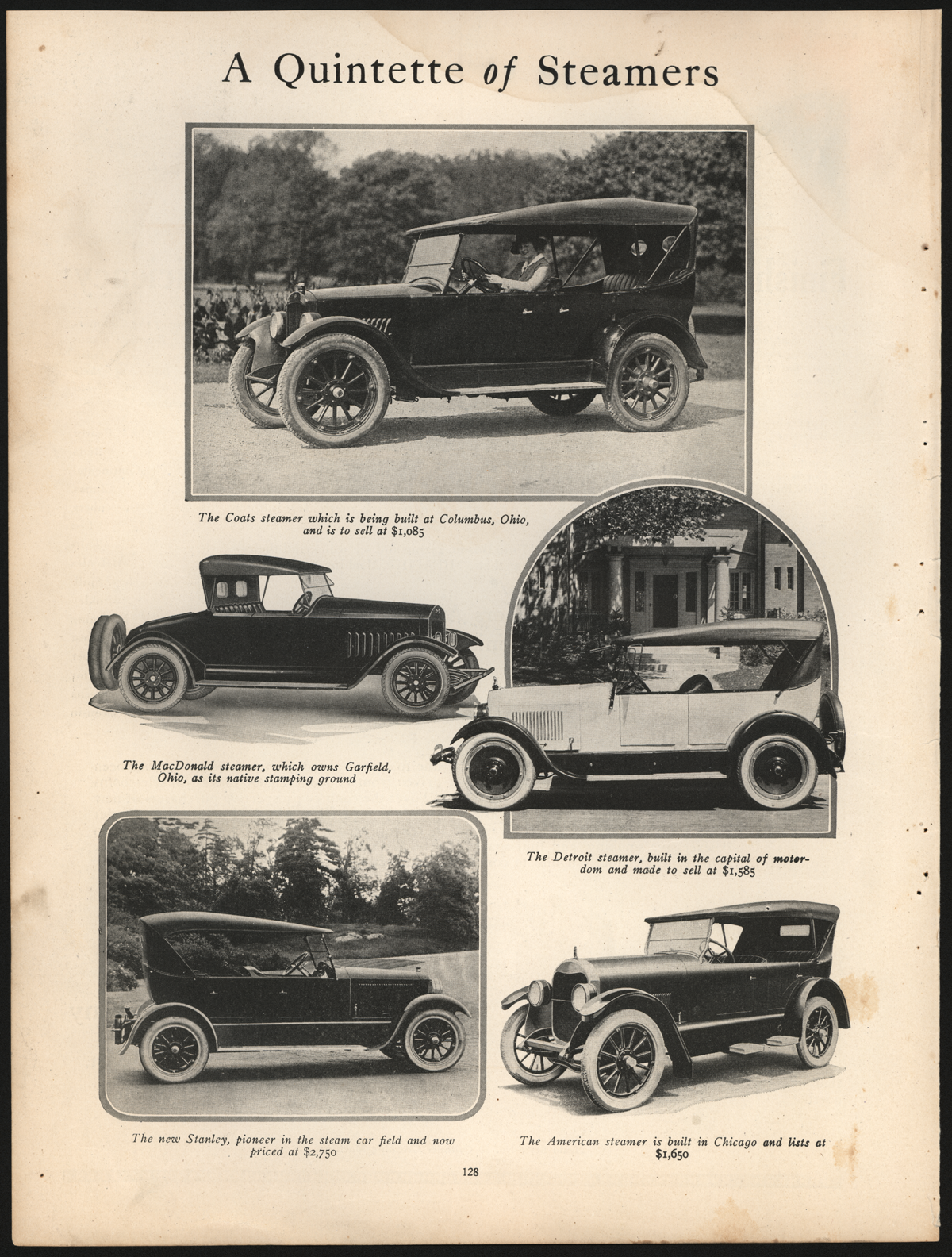 American Steam Truck Company, Passenger Car Department, American Steamer, January 1923, Motor Magazine, p. 128