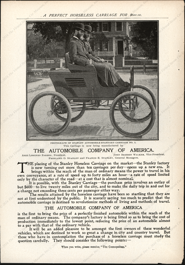 Automobile Company of America, July 1899, Cosmopolitan Magazine, Four Page Advertisement