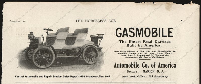 Automobile Company of America, Horseless Age, August 14, 1901, Vol. 8, No. 20, page v