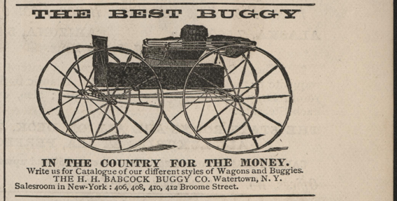H. H. Babcock Buggy Company, Watertown, NY, Magazine Advertisement, ca: 1895