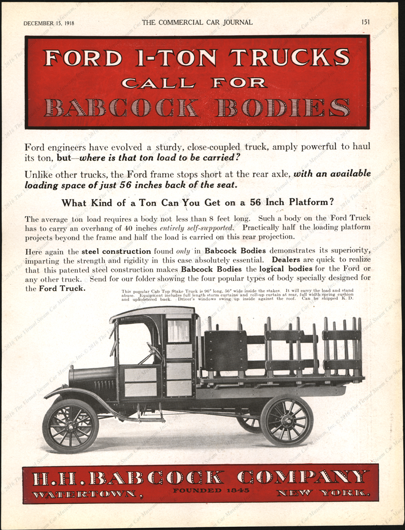 H. H. Babcock Company, Watertown, NY, December 15, 1919, Commercial Car Journal, Page 151