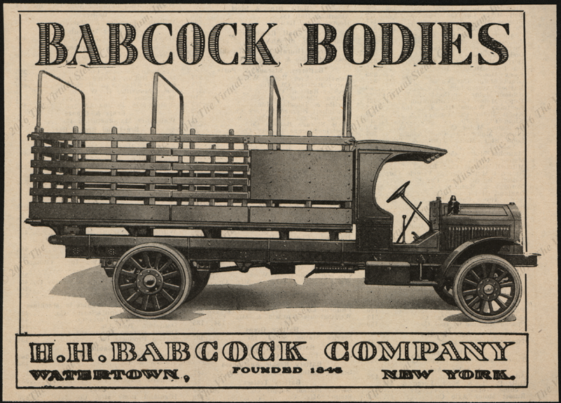 H. H. Babcock magazine advertisement, ca: 1920, Truck Bodies