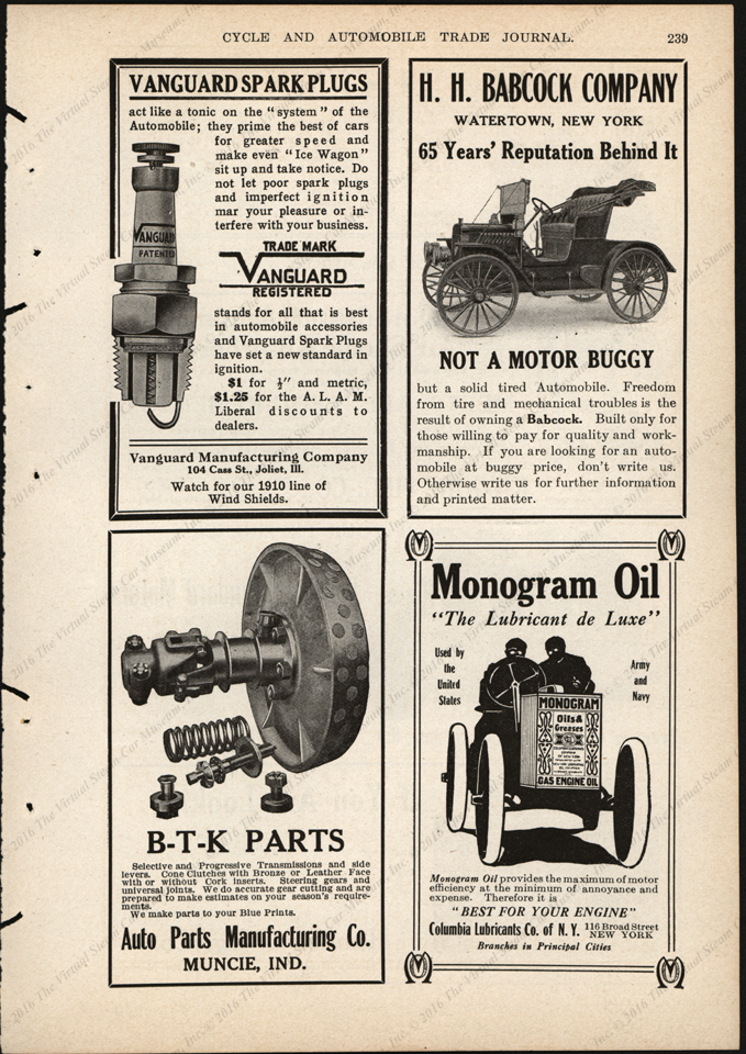 H. H. Babcock Automobile magazine advertisement, ca: 1905 - 1907, Cycle and Automobile Trade Journal, p. 239