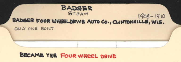 Badger Four-Wheel Drive Auto Company, John Conde File Folder, Conde Collection