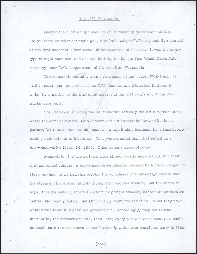 Badger Four-Wheel Drive Auto Company, Clintonville, WI, Article by John Conde, Conde Collection.
