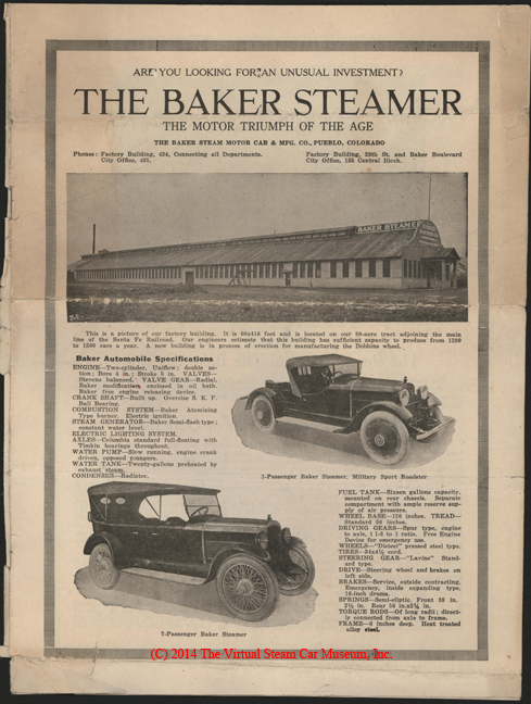 The Baker Steam Car and Manufacturing Company, Stock Sales Brochure, The Motor Triumph of the Age