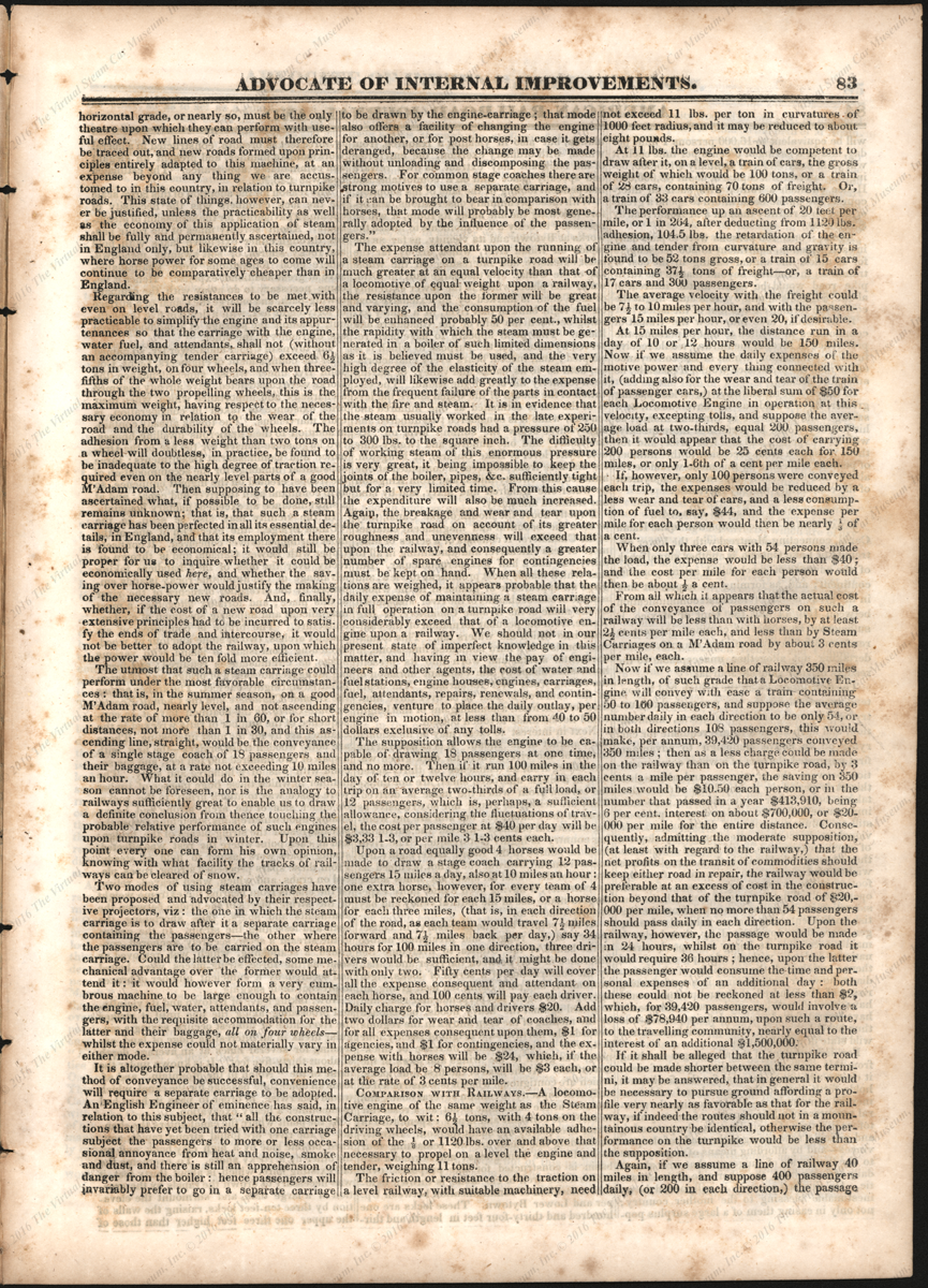 Baltimore Gazette Steam Carriages on Turnpikes Article, 1833, Reprinted from American Railroad Journal