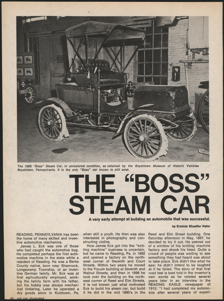 Boss Knitting Machine Works, 1905, Old Car Illustrated magazine, ca: 1987, pp. 60 - 63.