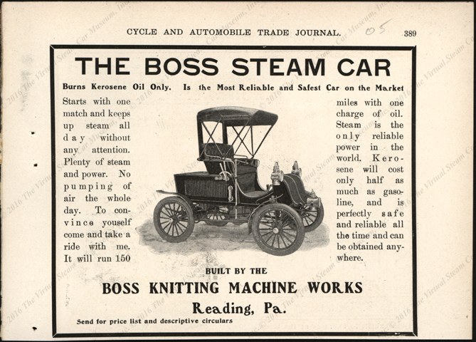 Boss Knitting Machine Works, Magazine Advertisement, 1905, Cycle and Automobile Trade Journal