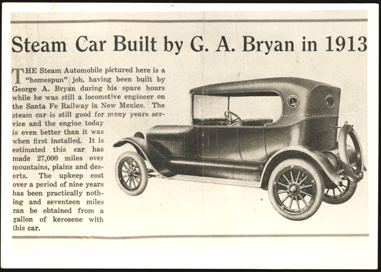 Bryan Steam Car, Unknown Source, Bryan Harvester Corporation