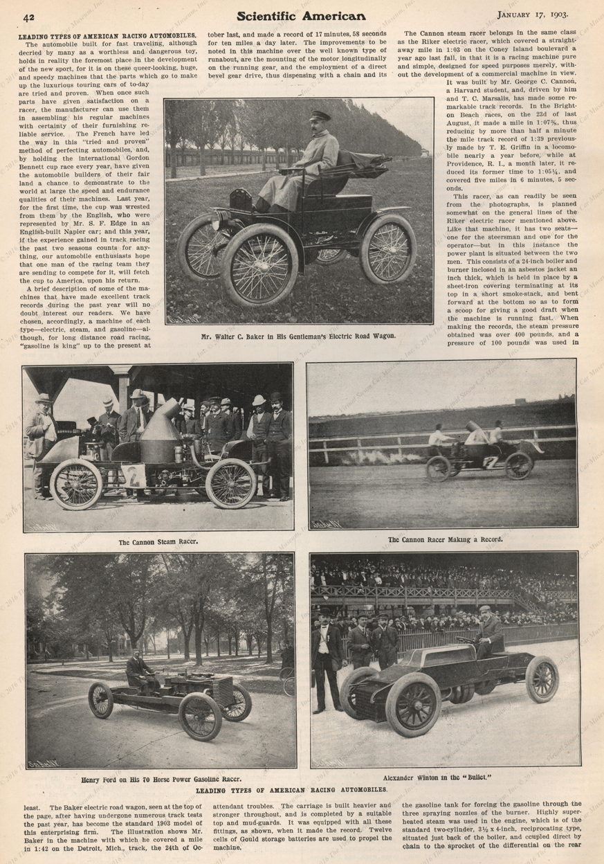 George C. Cannon Race Car, January 1903 Scientific American Article, Page 42