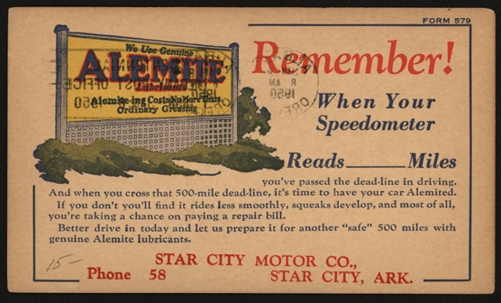 Alemite Grease Fitting Advertising Postcard, January 8, 1950  Front