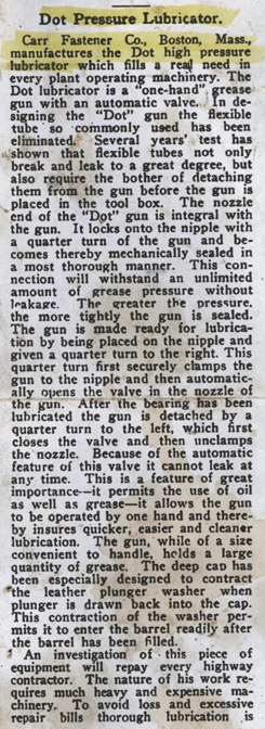 Carr Fastener Company, Magazine Article, October 1922, Highway Engineer and Contractor