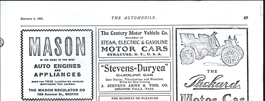 Century Motor Vehicle Company, The Automobile Magazine Advertisement, January 3, 1903, p.  49.
