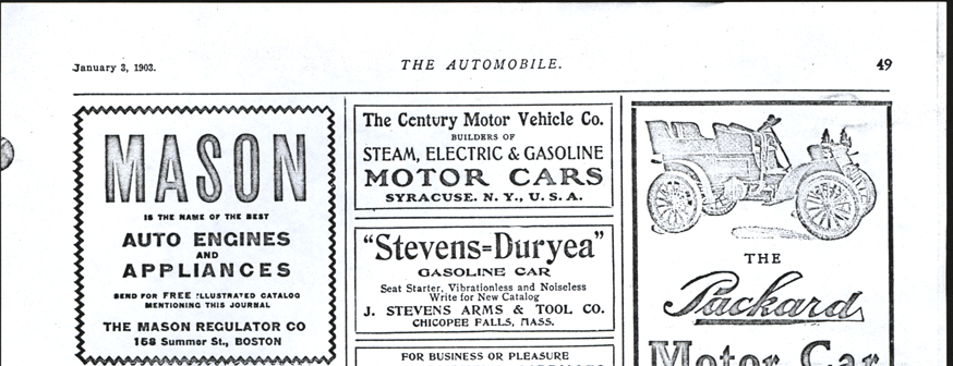 Century Motor Vehicle Company, The Automobile Magazine Advertisement, January 3, 1903, p. 49.
