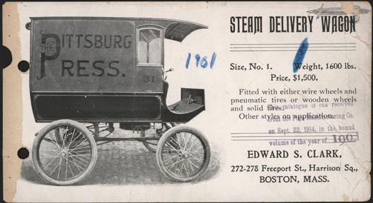 Clark, Edward S., Steam Car Brochure, 1901, Various Models, John A. Conde Collection