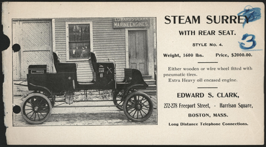 Clark, Edward S., Steam Car Brochure, 1901, Various Models, John A. Conde Collection