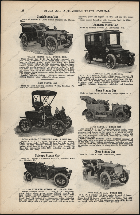 Edward S. Clark Steam Car in Cycle and Automobile Trade Journal, 1906, page 153