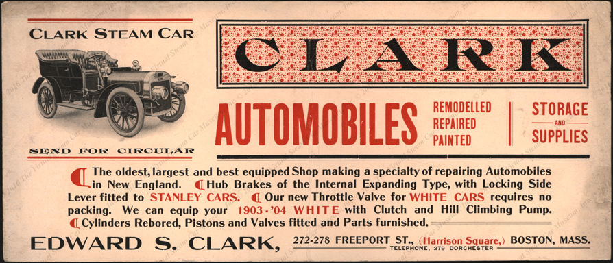 Edward S. Clark Steam Car Advertising Blotter 1906