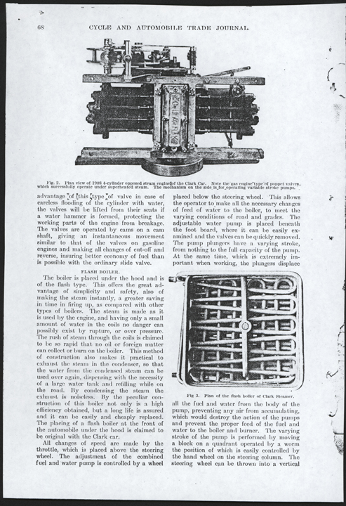 Clark, Edward S., Steam Car Article, Cycle and Automobile Trade Journal, June 1, 1908, p. 68 John A. Conde Collection