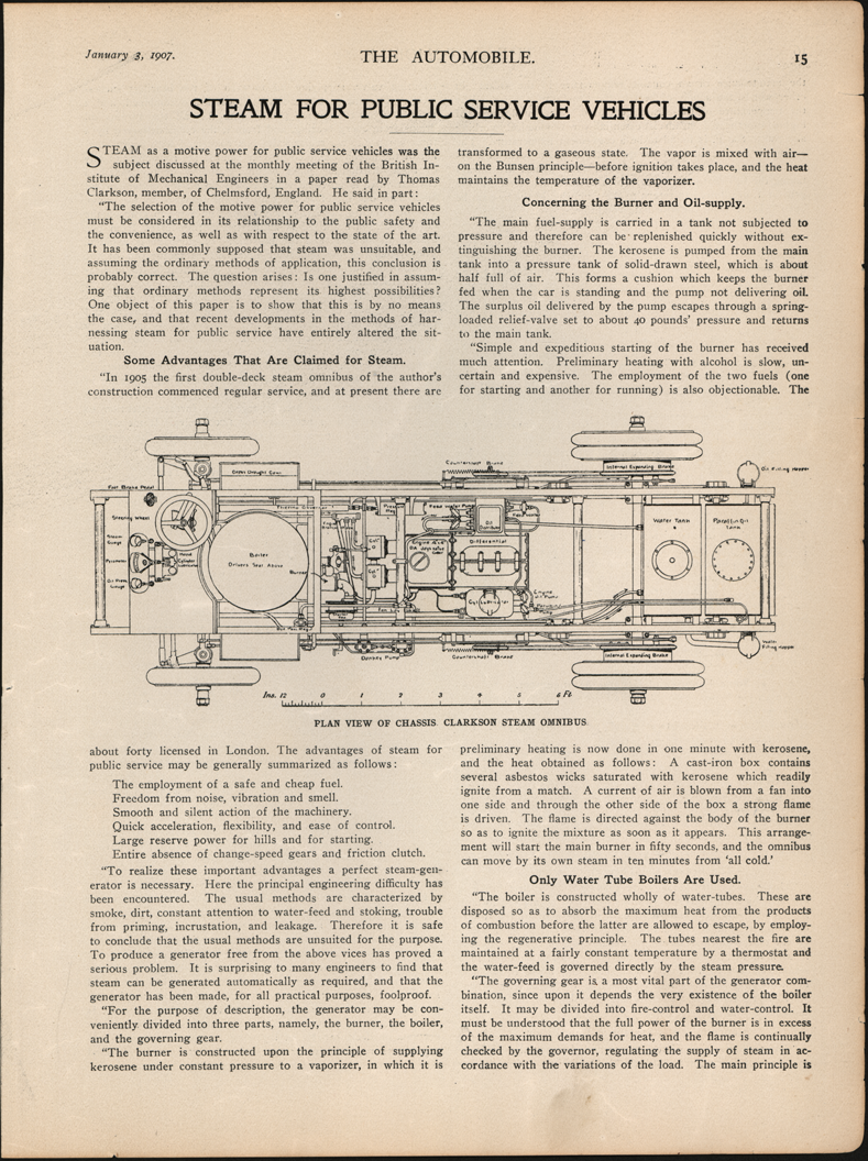 cThomas Clarkson published this article about his Steam Onmibus on January 3, 1907 in The Automobile, pp. 15 and 16