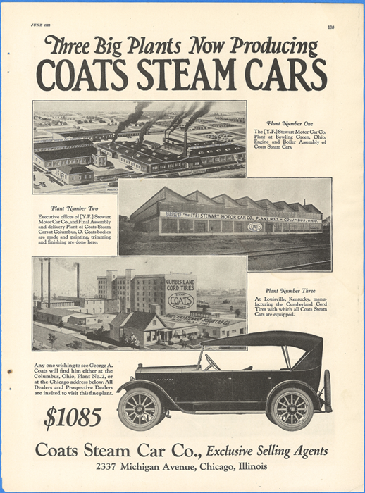 The Coats Steam Car Company, Motor Magazine, June 1922, p. 103.