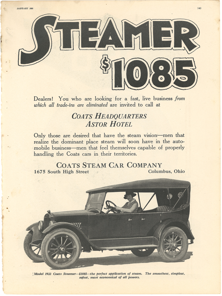 Coats Steam Car January 1923 MOTOR p 143