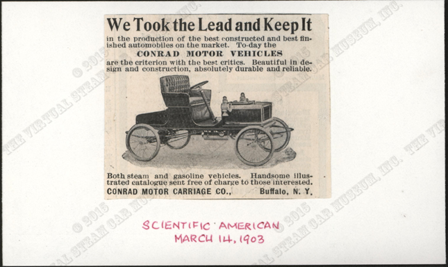 Contad Motor Carriage Company, March 14, 1903, Scientific American Magazine Advertisement, Conde Collection.
