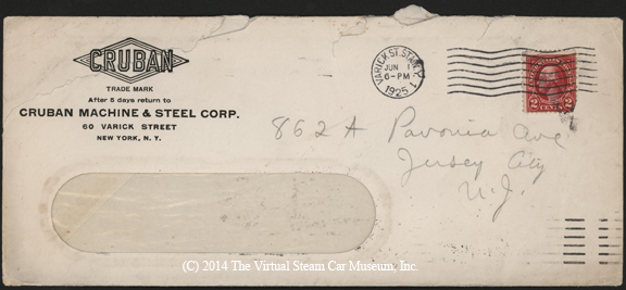 ruban Machine and Steel Corp., June 1, 1925, G. A. Gibson Envelope