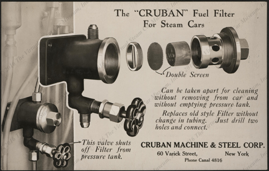 Cruban Machine & Steel Corporation, ca: 1925 Postcard, Cruban Fuel Filter for Steam Cars, Front