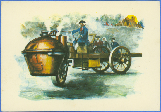Cugnot Steam Wagon Postcard, Budapest Museum Postcard Front