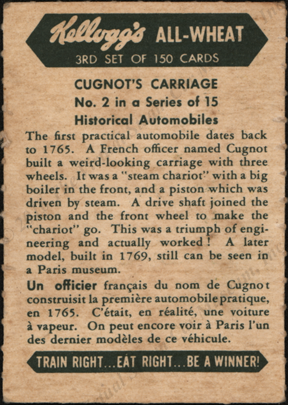 Cugnot Steam Carriage, Kellogg's Cereal Collector Card