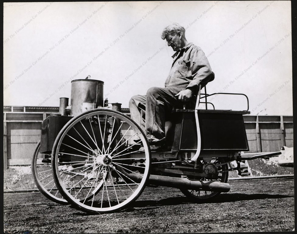 de Dion Bouton Steam Carraige, Jack Brause driving, Press Photograph, October 3, 1948