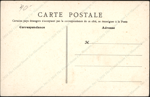 de Dion-Bouton & Cie, No. 10 Postcard, Steam Tractor 1893 Reverse