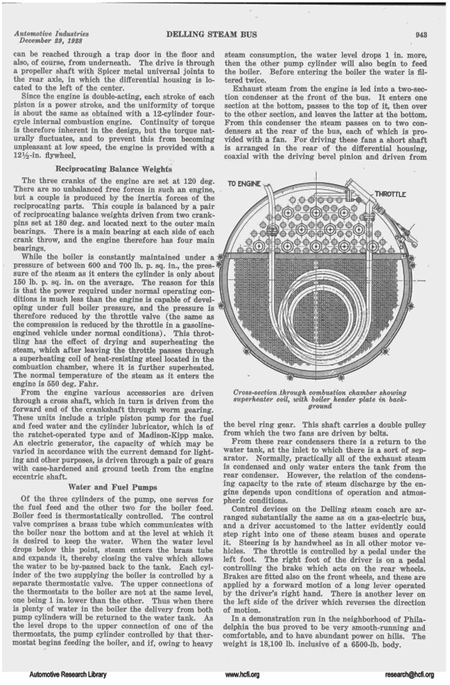 Delling Motors Company, Steam Bus, Automotive Inducstries, December 12, 1928, p. 943