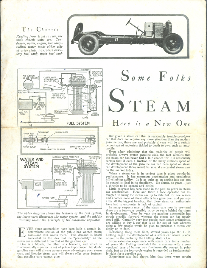 Delling Steam Car, Steam Developments Reprint, P. O. Box 335, Staten Island, 8 New York, from Motor Magazine