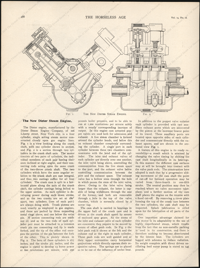 Dieter Steam Engine Company, Horseless Age, April 19, 1905, The New Dieter Steam Engine