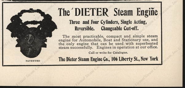 Dieter Steam Engine Magazine Advertisement, November 29, 1905, Horseless Age
