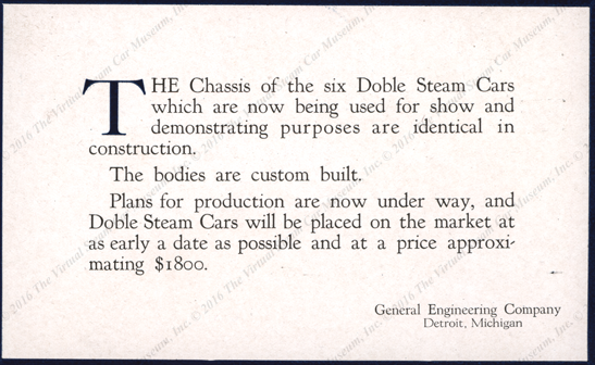 General Engineering Company, February 3, 1917, Advertising Card , Reverse