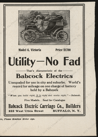 Babcock Electric Carriage Company, Motor Age Magazine Advertisement, 1908.