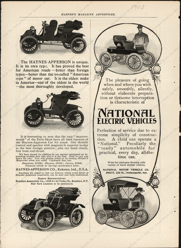 National Electric Vehicles, National Motor Vehicle Company, 1903 Harpers Magazine Advertisement