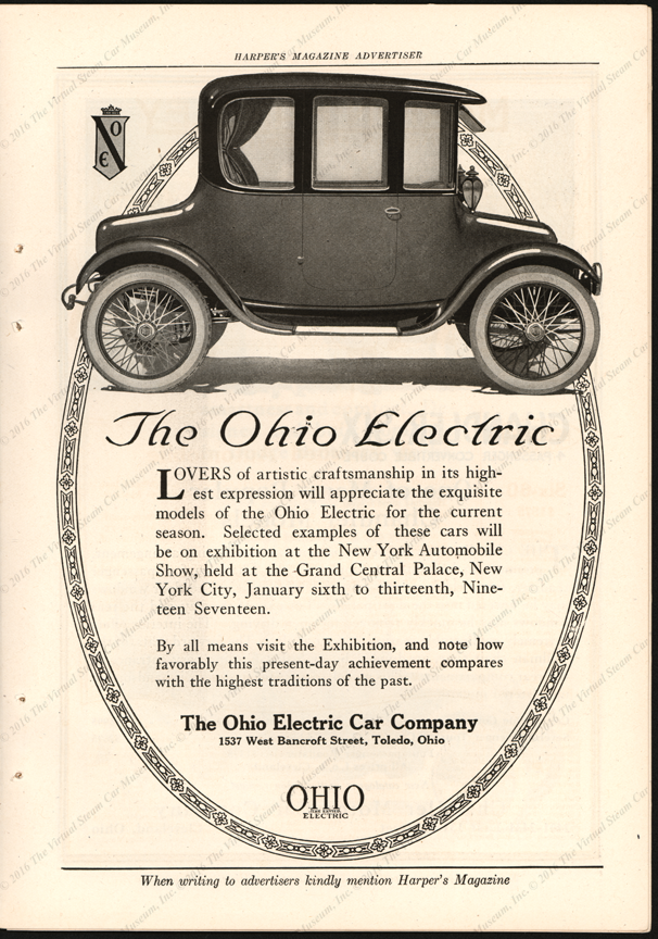 Ohio Electric Car Company, Harper's Magazine advertisement, January 1917