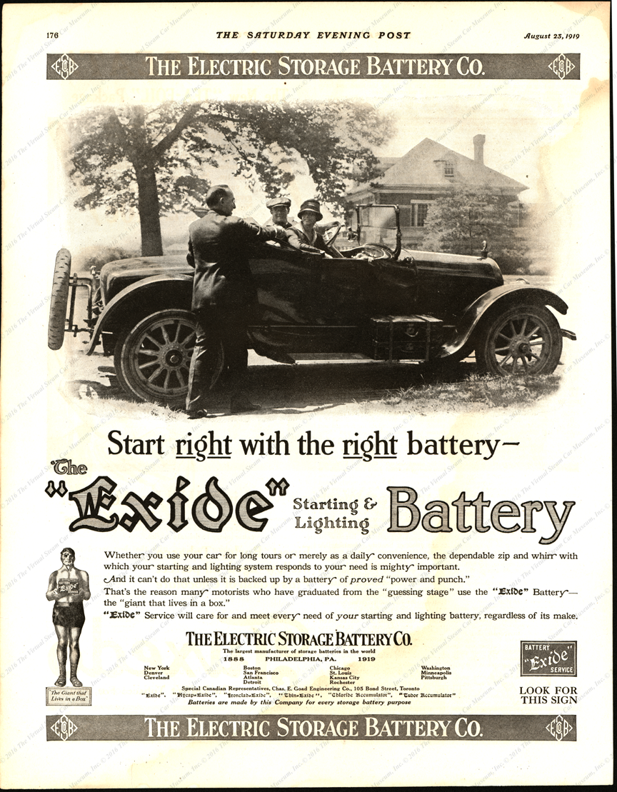 Electric Storage Battery Company, August 23, 1919, Saturday Evening Post  Magazine Advertisement, P. 176