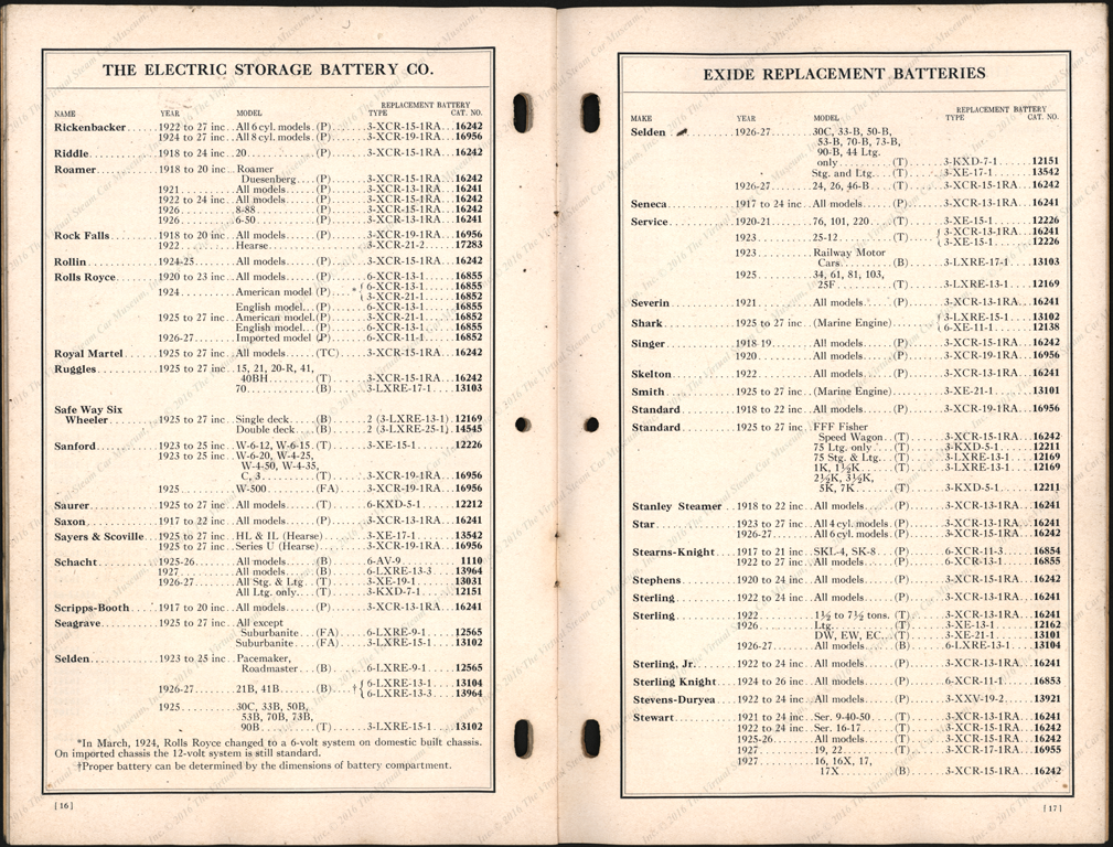 Electric Storage Battery Company,  Trade Catalogue 1927, Stanley Steam Car Listed